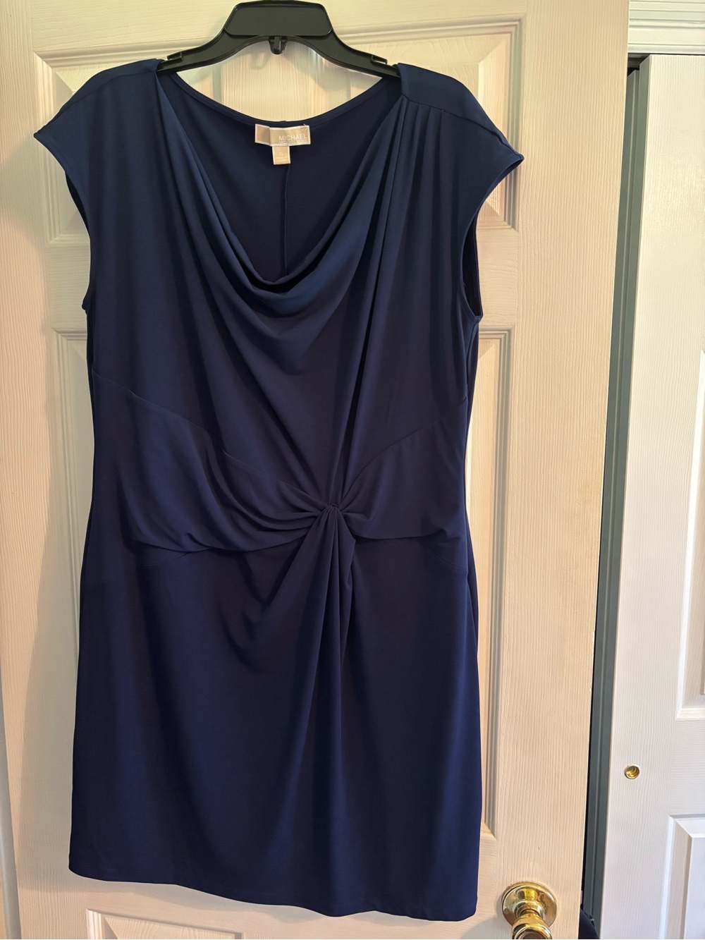 Michael Kors Navy Cowl-Neck Knot Front Dress